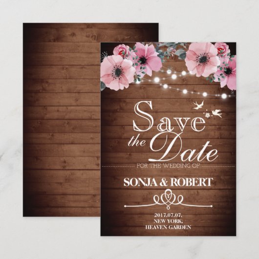 Save the Date -  Hout, Duiven, Licht, Bloem (Voorkant / Achterkant)