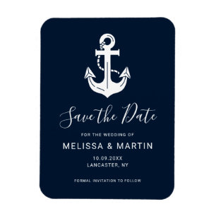 Save The Date Huwelijk Koppel Nautisch Marineblauw Magneet