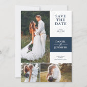 Save The Date Huwelijksuitnodiging Navy Blue 3-Fot (Voorkant)