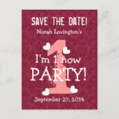 Save the Date I'm One Birthday Party W01A WIJN ROO Aankondigingskaart (Voorkant)