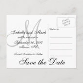 Save the Date, Initiaal, Monogram, Zwart, Grijs Aankondigingskaart (Achterkant)