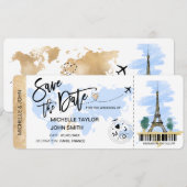 Save the Date Instapassagiebiljet Huwelijk Parijs Kaart (Voorkant / Achterkant)