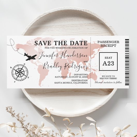 Save the Date Instapkaart Roze Gouden Landkaart Ui