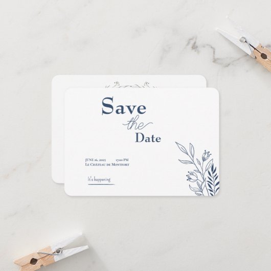 Save the Date Invitation – Elegant Floral Design Kaart (Voorkant / Achterkant in situ)