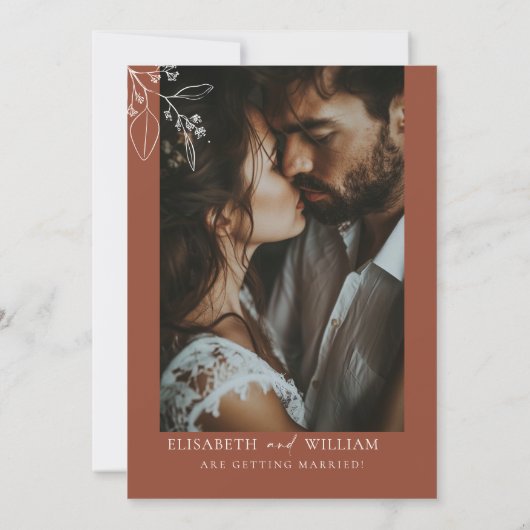 Save the Date Invitation Terracotta Floral Kaart (Achterkant)