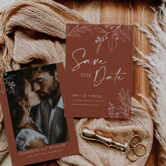 Save the Date Invitation Terracotta Floral Kaart