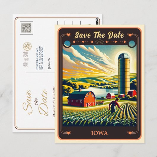 Save the date | Iowa Invitation Briefkaart (Voorkant / Achterkant)