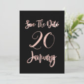 Save The Date Januari Feest Black Rose Goud Schrif (Staand voorkant)