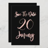 Save The Date Januari Feest Black Rose Goud Schrif (Voorkant / Achterkant)
