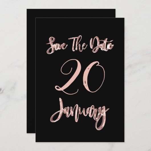 Save The Date Januari Feest Black Rose Goud Schrif (Voorkant / Achterkant)