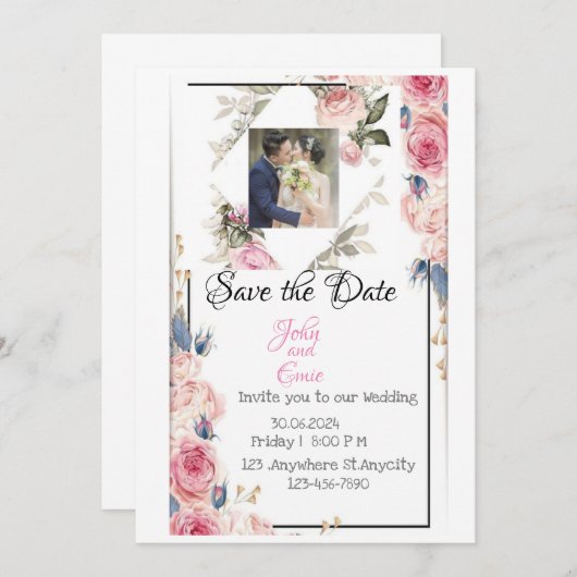 Save the date! John & Emie krijgen uitnodiging (Voorkant / Achterkant)