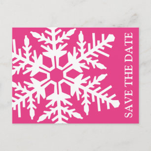 Save The Date Jumbo Snowflake (Donkerroze / Wit) Aankondigingskaart
