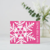 Save The Date Jumbo Snowflake (Donkerroze / Wit) Aankondigingskaart (Staand voorkant)