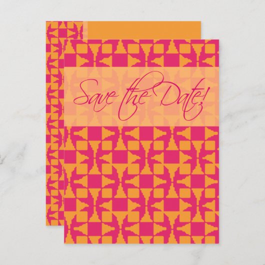 Save the Date Kaart (Birini: pompoen/hot pink) (Voorkant / Achterkant)