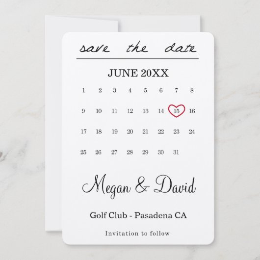 Save the Date kaart - hart datum - kalender (Voorkant)