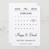 Save the Date kaart - hart datum - kalender (Voorkant / Achterkant)