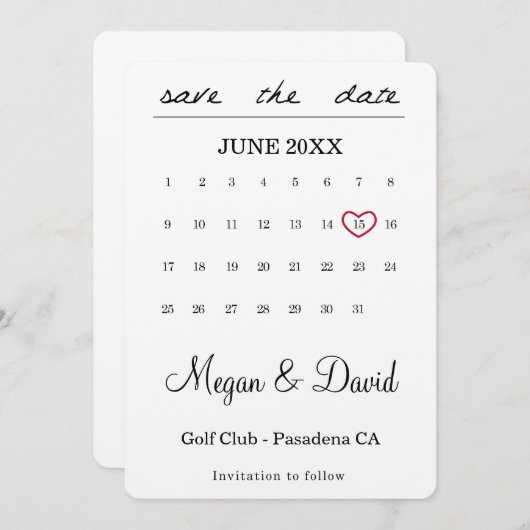 Save the Date kaart - hart datum - kalender (Voorkant / Achterkant)