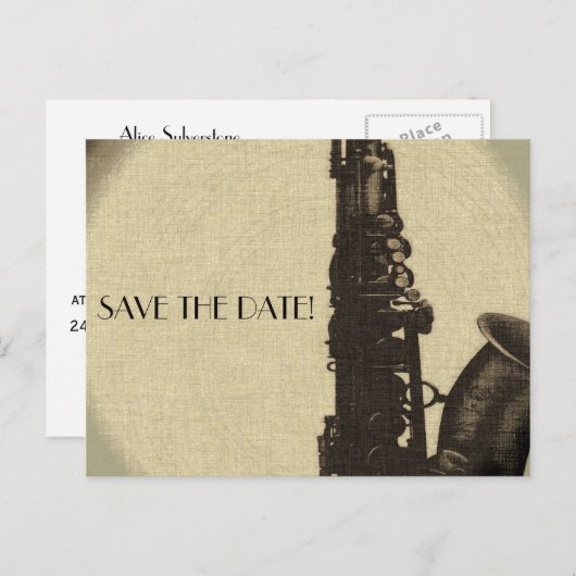 SAVE THE DATE kaart jazz leeftijd bruiloft uitnodi (Voorkant / Achterkant)