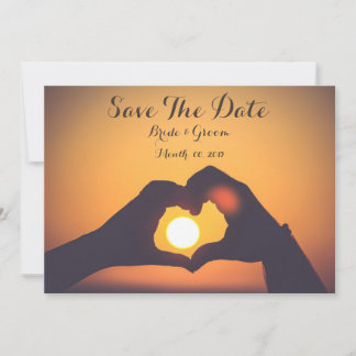 Save the date kaart, minnaars handen, zonsondergan kaart