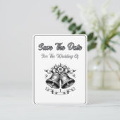 Save The Date Kaart Monochrome Trouwklokken (Staand voorkant)