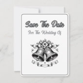 Save The Date Kaart Monochrome Trouwklokken (Voorkant)