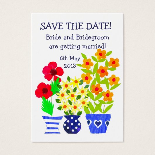 'Save the Date' Kaart, Pots of Flowers Visitekaartjes (Voorkant)
