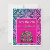 Save The Date Kaart Roze/Blauw Patroon (Voorkant)