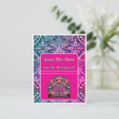 Save The Date Kaart Roze/Blauw Patroon (Staand voorkant)