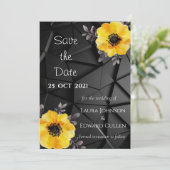 Save the date kaart voor trouwdag geel zwart (Staand voorkant)