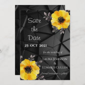 Save the date kaart voor trouwdag geel zwart (Voorkant / Achterkant)