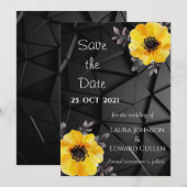 Save the date kaart voor trouwen geel zwart (Voorkant / Achterkant)