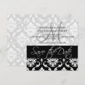 Save the Date Kaarten Zwarte Damask Monogram Namen (Voorkant / Achterkant)