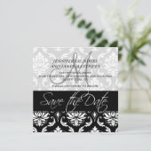 Save the Date Kaarten Zwarte Damask Monogram Namen (Staand voorkant)