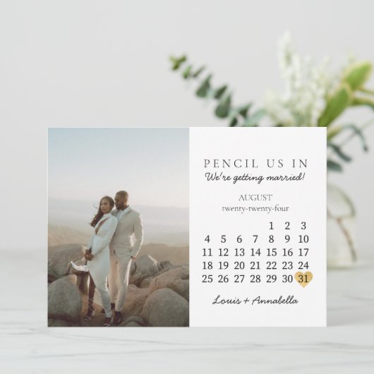 Save the Date Kalender Augustus 2024 Maand Ansicht Kaart (Staand voorkant)