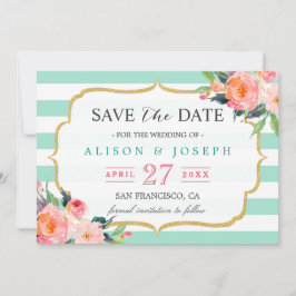Save the date | Kassy Mint Green Stripes Floral
