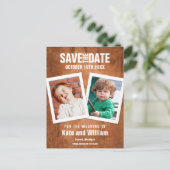 Save the Date Kindertijd Foto's Boho  Hout Briefkaart (Staand voorkant)