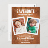 Save the Date Kindertijd Foto's Boho  Hout Briefkaart (Voorkant / Achterkant)