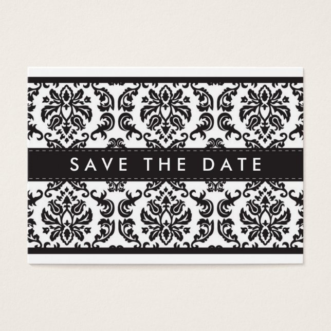 SAVE THE DATE :: kleine kaart :: damask - zwart (Voorkant)