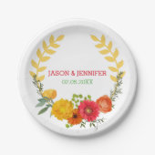 Save the Date - Kleurrijke bloemenkrans Papieren Bordje (Voorkant)