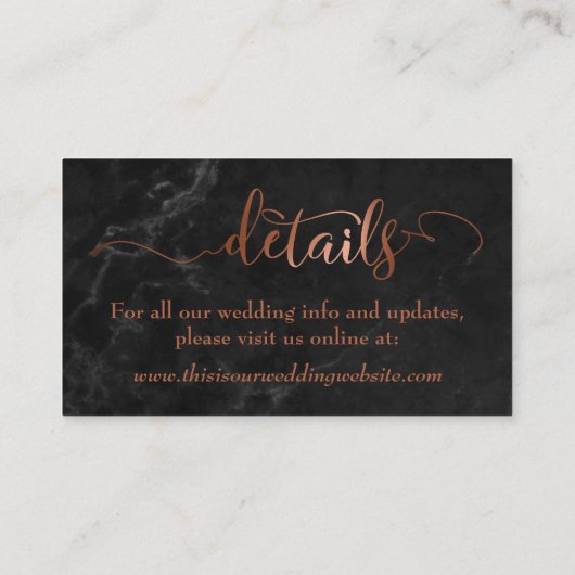 Save the date | Koperscript over zwarte marmer Informatiekaartje (Achterkant)