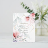 Save the date | Koraal/Lila Aquarelle Peony Briefkaart (Staand voorkant)