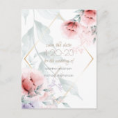 Save the date | Koraal/Lila Aquarelle Peony Briefkaart (Voorkant)