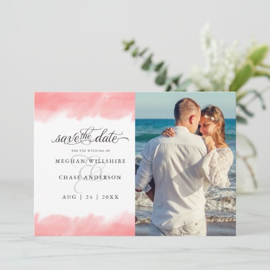 Save the date | KoraalRoos Waterverf Stroke Kaart (Staand voorkant)