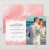 Save the date | KoraalRoos Waterverf Stroke Kaart (Voorkant / Achterkant)