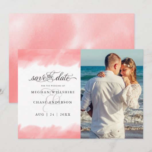 Save the date | KoraalRoos Waterverf Stroke Kaart (Voorkant / Achterkant)