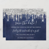 Save The Date Kraft Zilver Grijs Drip Blauw Marine (Voorkant / Achterkant)