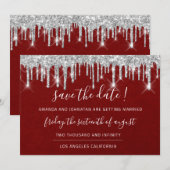 Save The Date Kraft Zilver Grijs Druppel Rode Wijn (Voorkant / Achterkant)