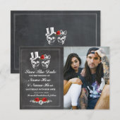 Save The Date Krijt Schedel Foto Kaart Gothic (Voorkant / Achterkant)