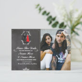 Save The Date Krijt Schedels Foto Kaart Gothic (Staand voorkant)