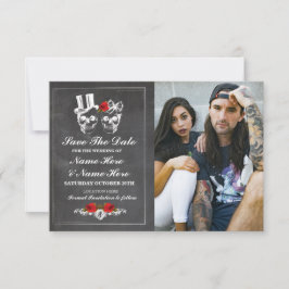 Save The Date Krijt Schedels Foto Kaart Gothic